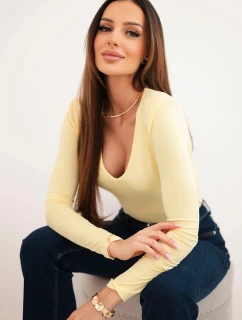 Dámska blúzka s výstrihom do V a dlhými rukávmi žltá