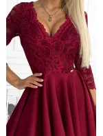 210-15 NICOLLE šaty s dlhším zadným dielom a výstrihom - bordové 210-15 NICOLLE šaty s dlhším zadným dielom a výstrihom - bordové