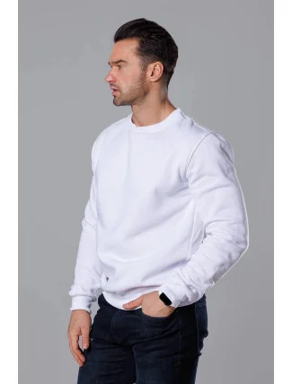 Biela pánska mikina s okrúhlym výstrihom (68B2001-1)