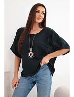 Dámska bavlnená blúzka oversize s krátkymi rukávmi čierna