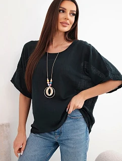 Dámska bavlnená blúzka oversize s krátkymi rukávmi čierna