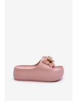 Piankowe Klapki Damskie Z Kokardą Różowe Salessa