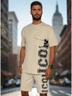 Pánsky khaki set s potlačou FashionStreet AX0801