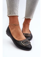 Baleriny Z Ozdobą Eko Skórzane Czarne Enicoria