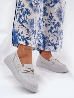 Mokasyny Damskie Skórzane Ze Złotym Detalem Vinceza 88007 Jasnoszare