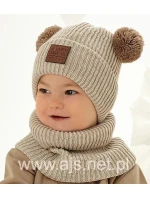 Detský set čiapka + rolák 48-344/A Béžová s hnedou - AJS