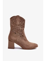 Dámske členkové topánky s dierkovaným zvrškom na bloku ASA217-7 Béžová - Jezzi