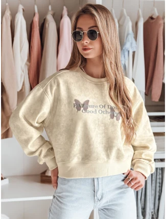 Dámska nadrozmerná mikina so zaväzovaním vo farbe motýľa SPARKI ecru FashionStreet BY1404 Dámska nadrozmerná mikina so zaväzovaním vo farbe motýľa SPARKI ecru FashionStreet BY1404