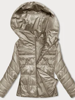 Krátka béžová dámska bunda s kapucňou (B8187-12)