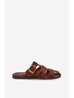 Dámské nazouváky na ploché podrážce s pásky a zlatou sponou Bežové Elzora