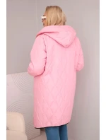 Dámska prešívaná bunda Plus Size s kapucňou a športovými manžetami Light Pink