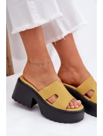 Klapki Damskie Na Platformie I Masywnym Obcasie Żółte Rizana