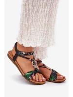 Sandały Damskie Płaskie Z Plecionymi Paskiem I Ozdobą Artiker 56C1318 Czarne