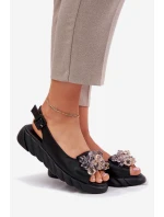Skórzane Sandały Damskie Z Kryształkami Artiker 54C1628 Czarne