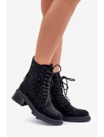 Zdobione Botki Workery Damskie Ocieplane D&A MR880-017 Czarne