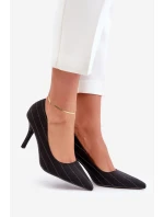 Materiałowe Szpilki Damskie W Paski Czarne Tifidra