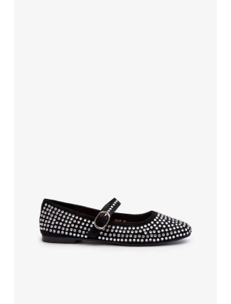 Ekologické semišové baleríny zdobené čiernymi kamienkami Tinara