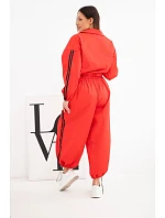 Dámska bavlnená súprava s oversized nohavicami a kontrastnými pásmi, červená