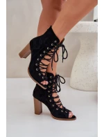 Sandały Na Słupku Z Cholewką I Sznurowaniem Czarne Ivelseki