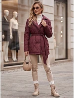Dámsky kabát na prechodné obdobie s opaskom, bordová farba, FashionStreet TY5806 Dámsky kabát na prechodné obdobie s opaskom, bordová farba, FashionStreet TY5806