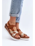 Zazoo 40397 Damskie Skórzane Sandały Na Platformie Brązowe