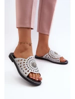 Błyszczące Klapki Damskie Na Płaskim Obcasie Z Ozdobą Srebrne Ebirena