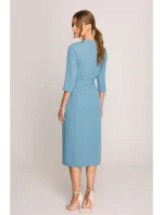 S396 Šaty so zavinovacími detailmi v strednej dĺžke - nebesky modré S396 Šaty so zavinovacími detailmi v strednej dĺžke - nebesky modré