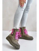 Dámske členkové topánky na platforme s ozdobným čipkovaným leopardím vzorom zelené Edidda