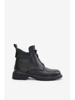 Skórzane Botki Na Płaskim Obcasie Ocieplane Czarne Komisa