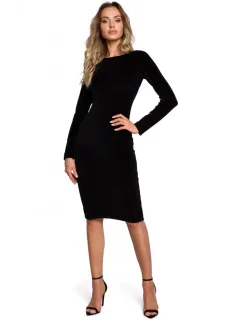 M565 Zamatové ceruzkové šaty - čierne