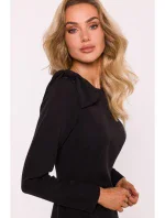 M814 Mini šaty s mašľou na ramene - čierne