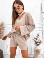 Dámsky ľanový set Cappuccino - blúzka a šortky oversize (752) Dámsky ľanový set Cappuccino - blúzka a šortky oversize (752)
