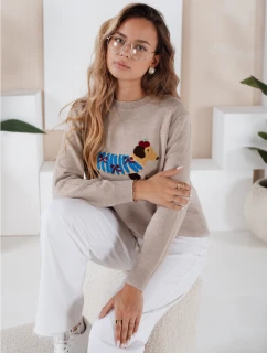 Dámsky sveter s aplikáciou psa CHICPAWS béžový FashionStreet MY2543