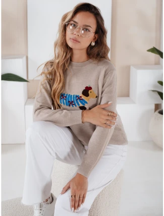 Dámsky sveter s aplikáciou psa CHICPAWS béžový FashionStreet MY2543