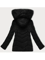 Prešívaná prechodná bunda s kožušinou na kapucni S'west black (B8301-1) Prešívaná prechodná bunda s kožušinou na kapucni S'west black (B8301-1)