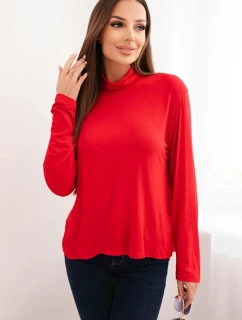 Dámska viskózna blúzka s rolákom a dlhými rukávmi červená