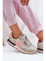 Zamszowe Sneakersy Damskie Big Star RR274243 HI-POLY SYSTEM Szaro-Różowe