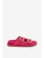 Klapki Damskie Z Klamrami I Ozdobnym Obszyciem Fuksja Visley