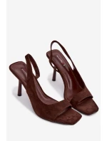 Dámské sandály na podpatku z eko semiše čokoládové Calvoria