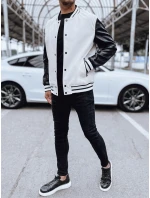 Pánska kožená baseballová bunda v ecru farbe FashionStreet TX4708