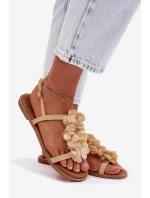 Dámské sandály Ploché s Ozdobnými Květinami Zlaté Noemia