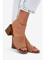 Dámske semišové kožené papuče na podpätku Zazoo 40519 dark beige Dámske semišové kožené papuče na podpätku Zazoo 40519 dark beige