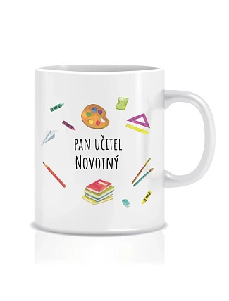 Personalizovaný klasický biely keramický hrnček s objemom 300 ml pre pani učiteľku/pána učiteľa (učebné pomôcky)