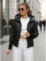 Dámska prechodná prešívaná bunda s kapucňou čierna FashionStreet TY5559