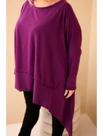 Dámske Plus veľkosť bavlnená tunika s asymetrickým lemom tmavo fialová