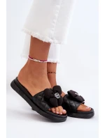 Klapki Damskie Z Ozdobą Na Niskiej Platformie Czarne Cedrella