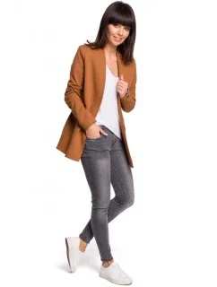 B102 Otvorená bunda z bavlnenej priadze - karamelová