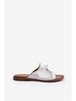 Zazoo 2659 Skórzane Klapki Damskie Srebrne