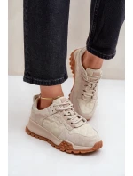 Skórzane Sneakersy Damskie Big Star OO274A315 Hi-Poly System Beżowe