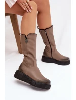 Zazoo 70121 Dámske kožené topánky s vlnou Dark Beige